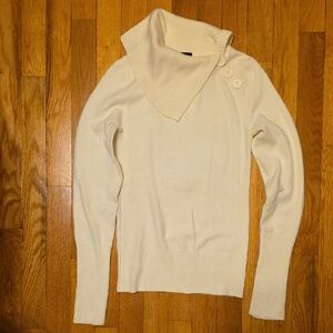 Takeout Cream Cowl Neck Sweater with Button Accents